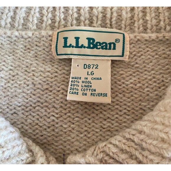 Vintage L.L. Bean Wool Blend Cable Knit Sweater – 2 Button Neck, Cream, Size Lar - Picture 4 of 5